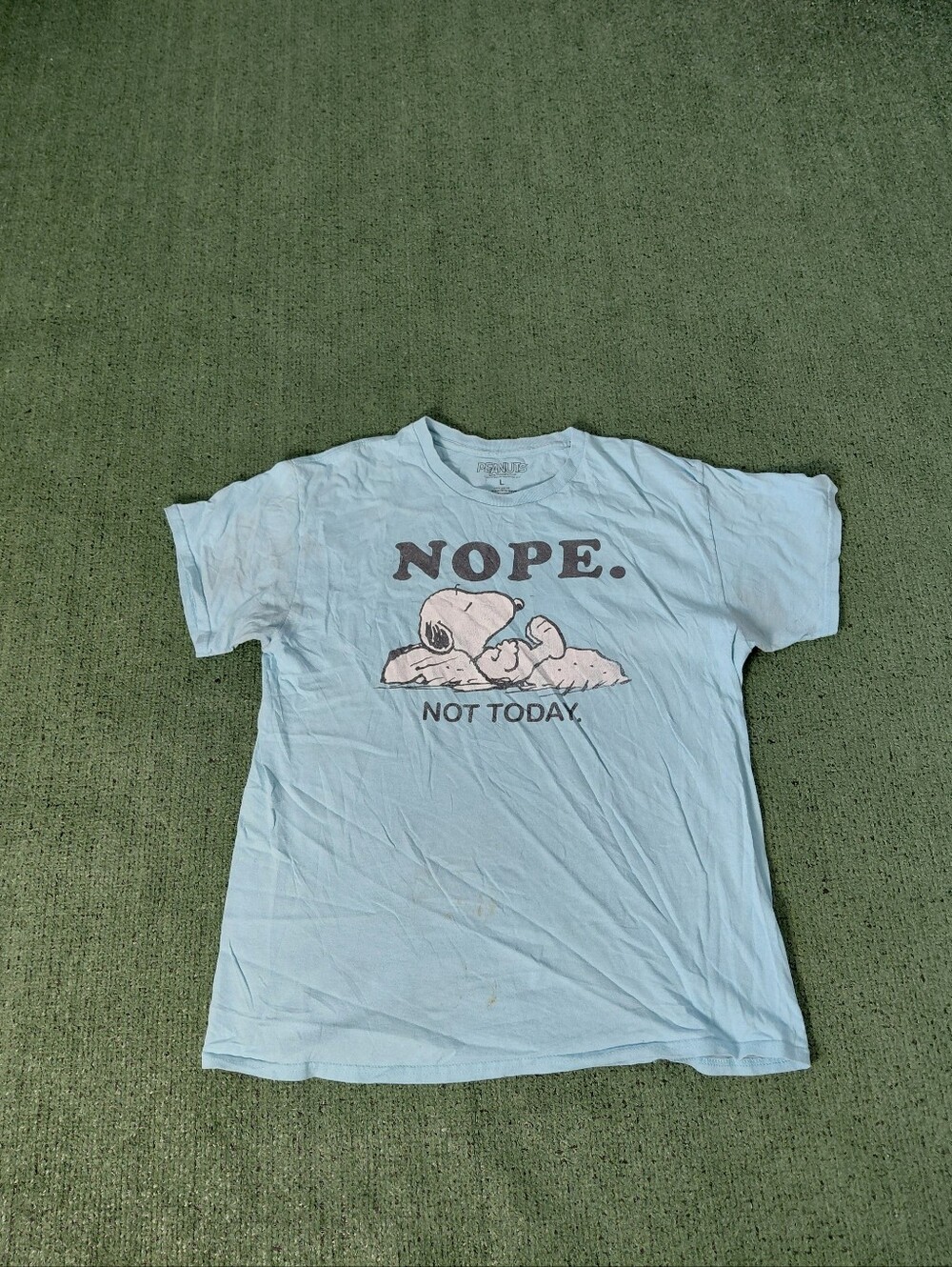 Peanuts Snoopy "Nope Not Today" Cartoon Funny Light Blue T Shirt Sz Large